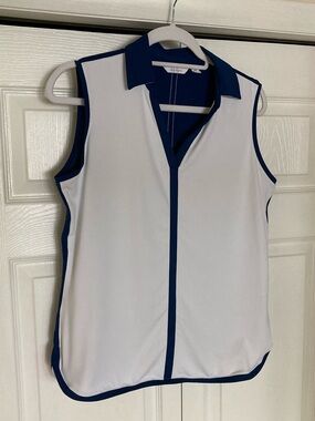Lady Hagen White Sleeveless Golf Top with Navy Trim